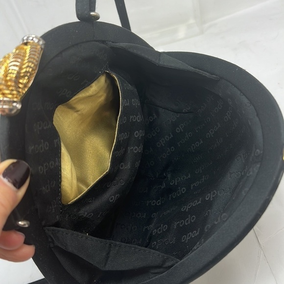 Rodo Black Crepe Top Frame Snap Closure Shoulder Evening Bag - Picture 12 of 14